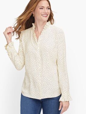 Talbots Polka Dot Ruffle Trim Blouse